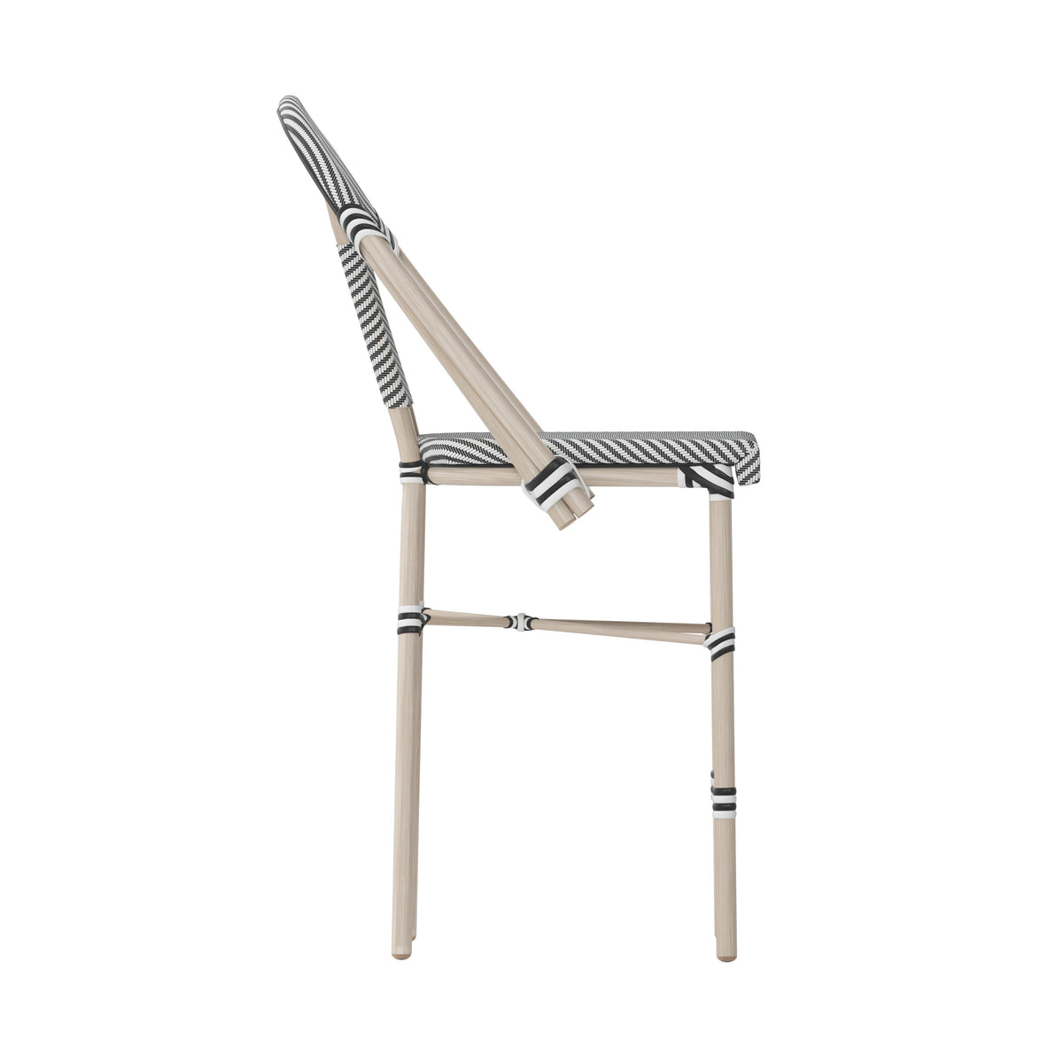 Black & White/Light Natural Frame |#| All-Weather Commercial Paris Stool with Light Natural Metal Frame-Black/White