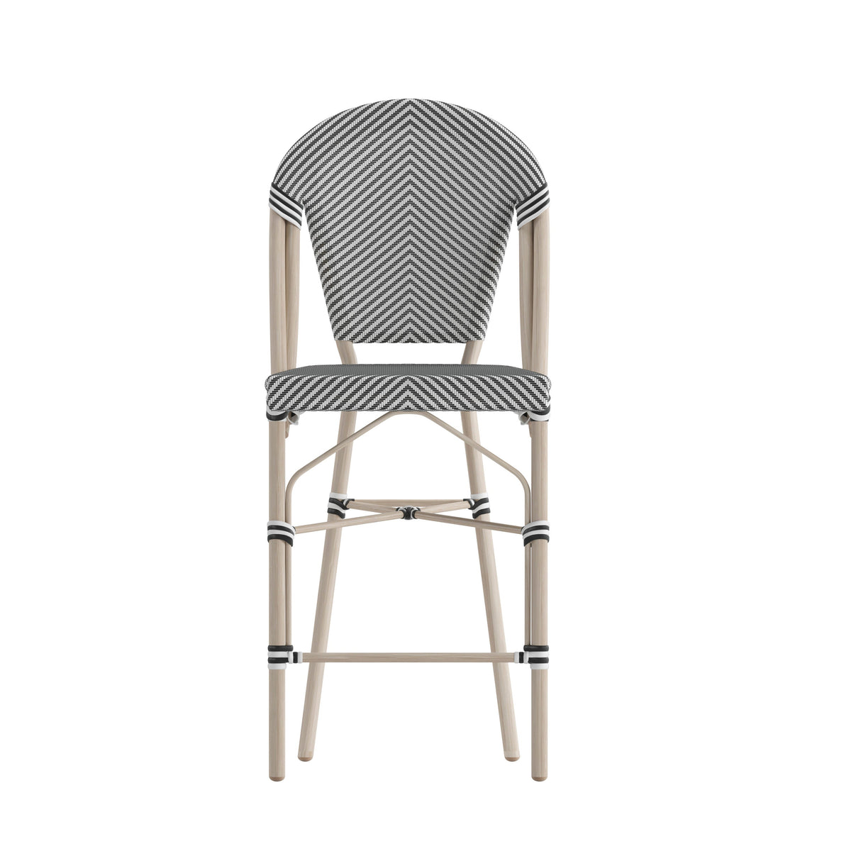 Black & White/Light Natural Frame |#| All-Weather Commercial Paris Stool with Light Natural Metal Frame-Black/White