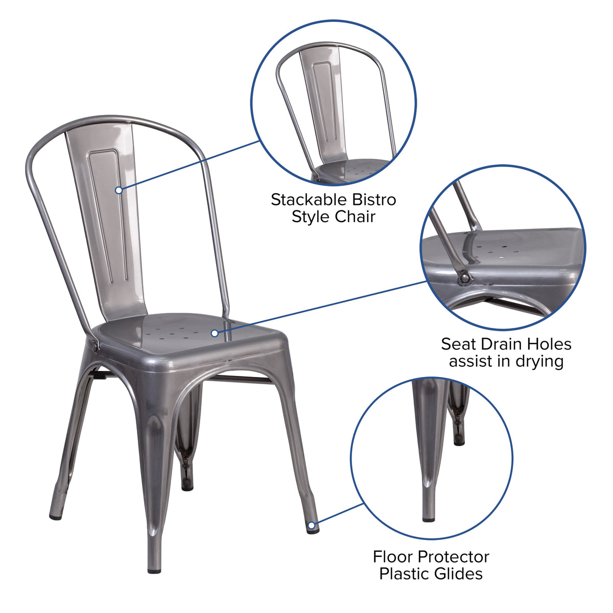 Clear Coated Metal Indoor Stackable Chair