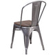 Clear Coated Metal Stackable Chair with Wood Seat