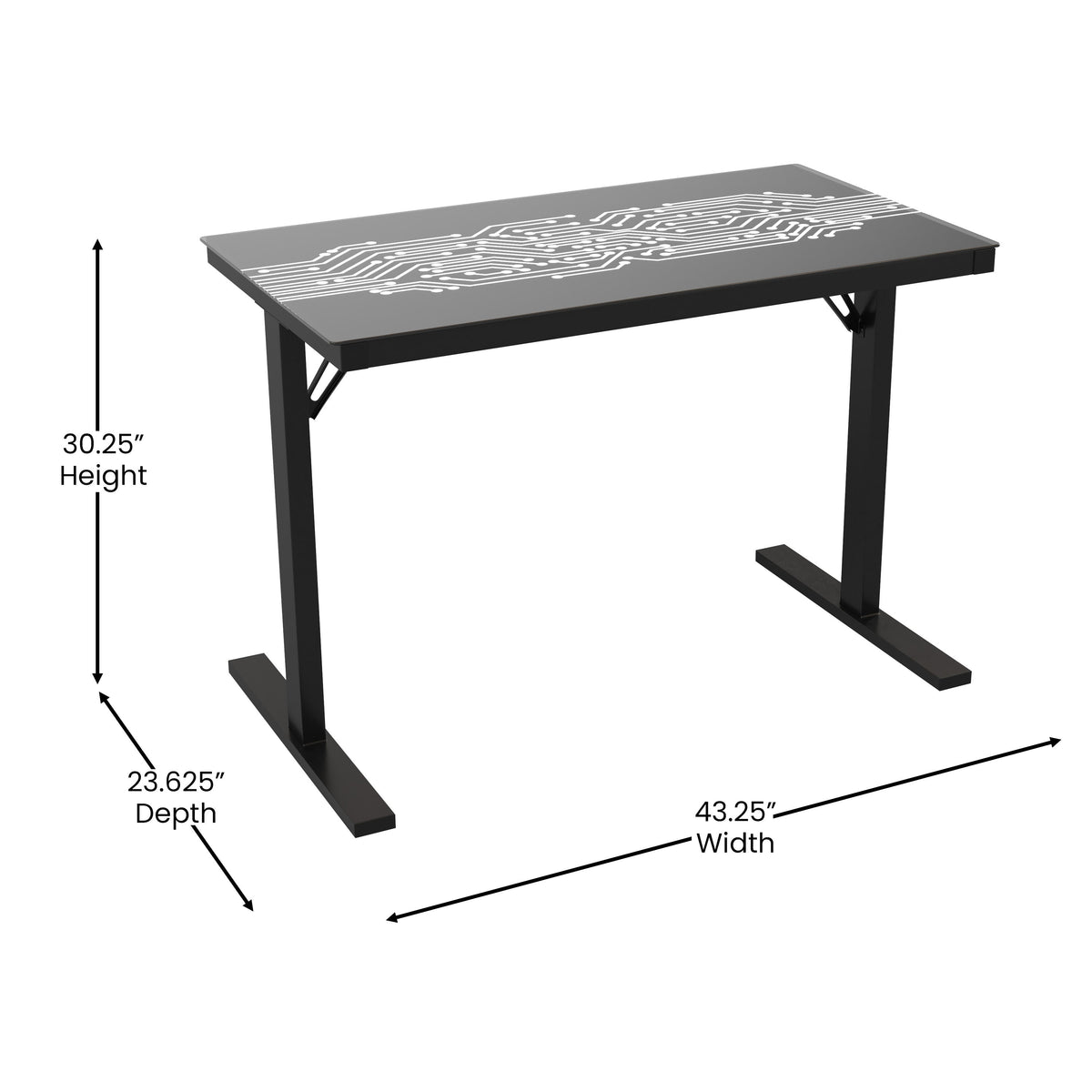 43inch Wide Black Gaming Desk with Remote Controlled LED Circuit Board Pattern Top