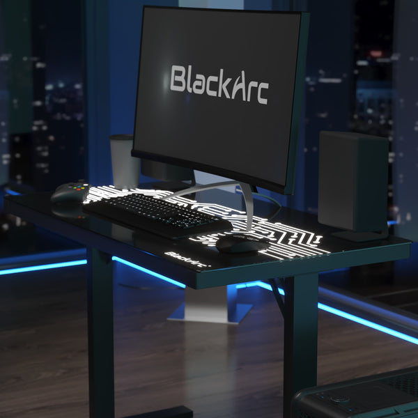 43inch Wide Black Gaming Desk with Remote Controlled LED Circuit Board Pattern Top