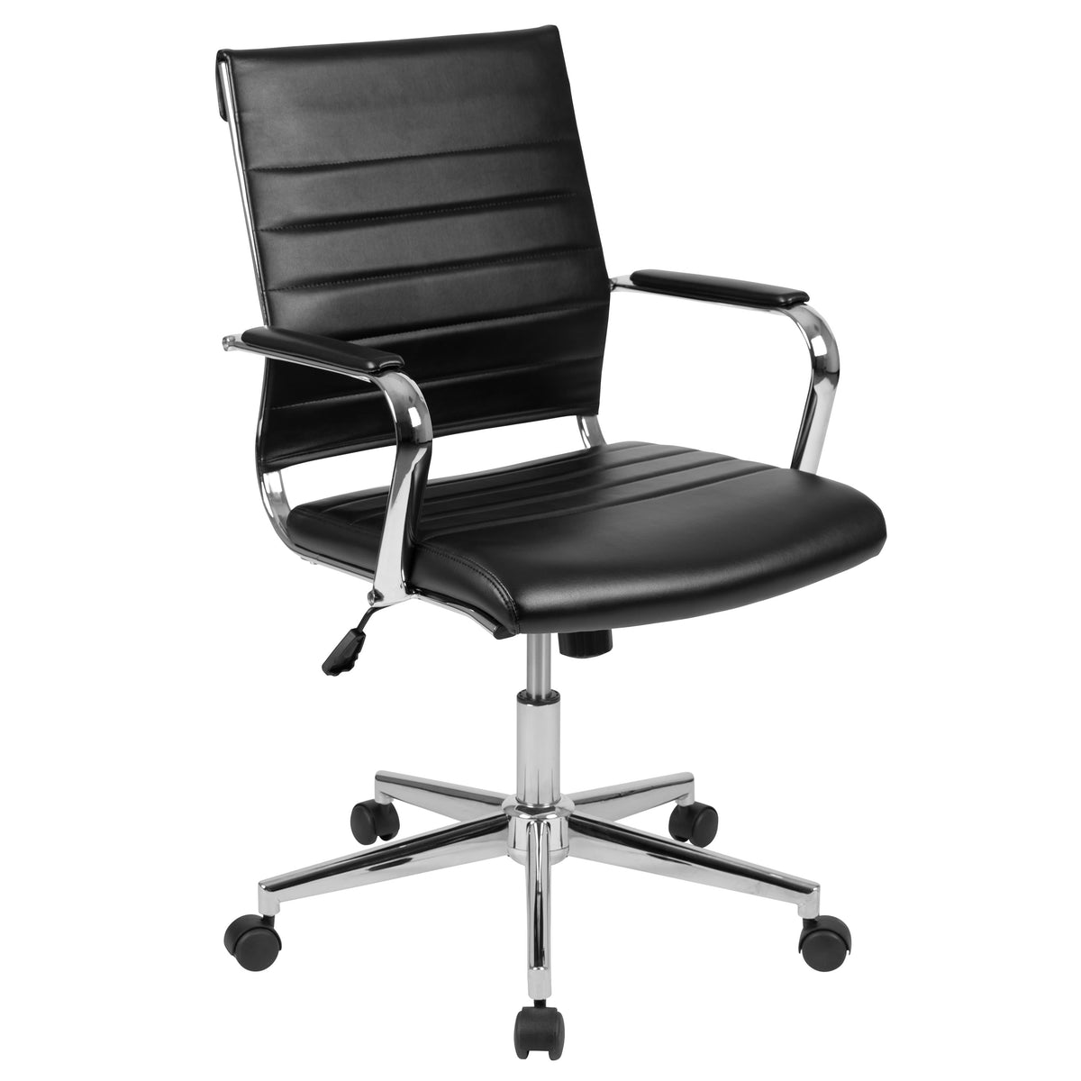 Black |#| Mid-Back Black LeatherSoft Ribbed Executive Swivel Office Chair - Desk Chair