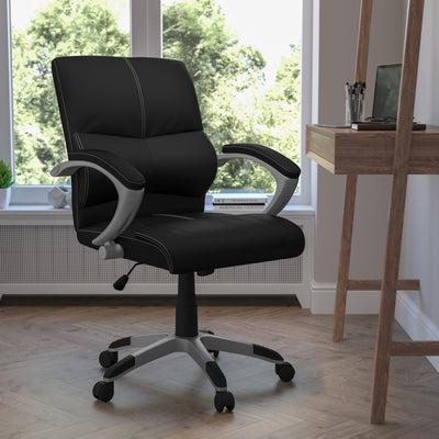 Mid-Back LeatherSoft Contemporary Swivel Manager's Office Chair with Arms