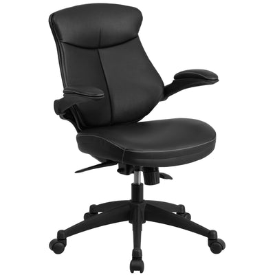 Mid-Back LeatherSoft Executive Swivel Ergonomic Office Chair with Back Angle Adjustment and Flip-Up Arms