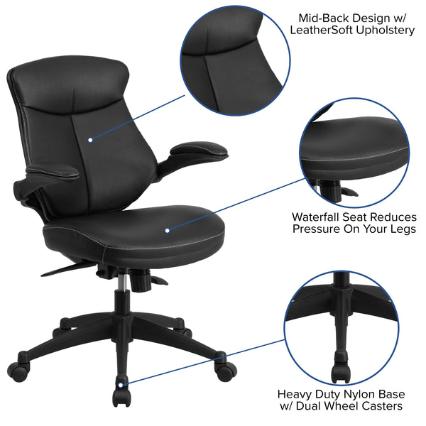 Mid-Back Black LeatherSoft Executive Ergonomic Chair with Back Angle Adjustment