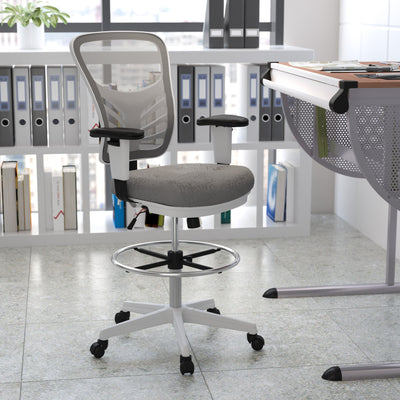 Mid-Back Mesh Ergonomic Drafting Chair with Adjustable Chrome Foot Ring, Adjustable Arms