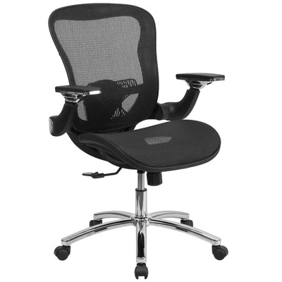 Mid-Back Transparent Mesh Executive Swivel Ergonomic Office Chair with Synchro-Tilt and Height Adjustable Flip-Up Arms