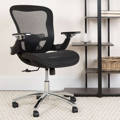 Mid-Back Transparent Mesh Executive Swivel Ergonomic Office Chair with Synchro-Tilt and Height Adjustable Flip-Up Arms