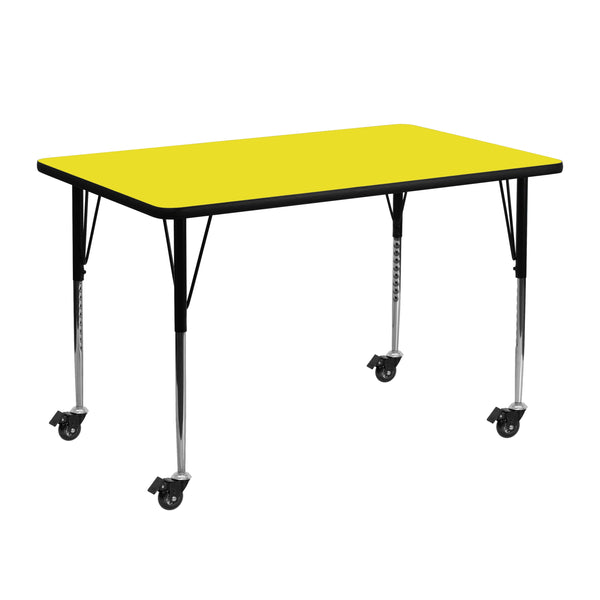 Yellow |#| Mobile 24inchW x 48inchL Rectangular Yellow HP Laminate Adjustable Activity Table