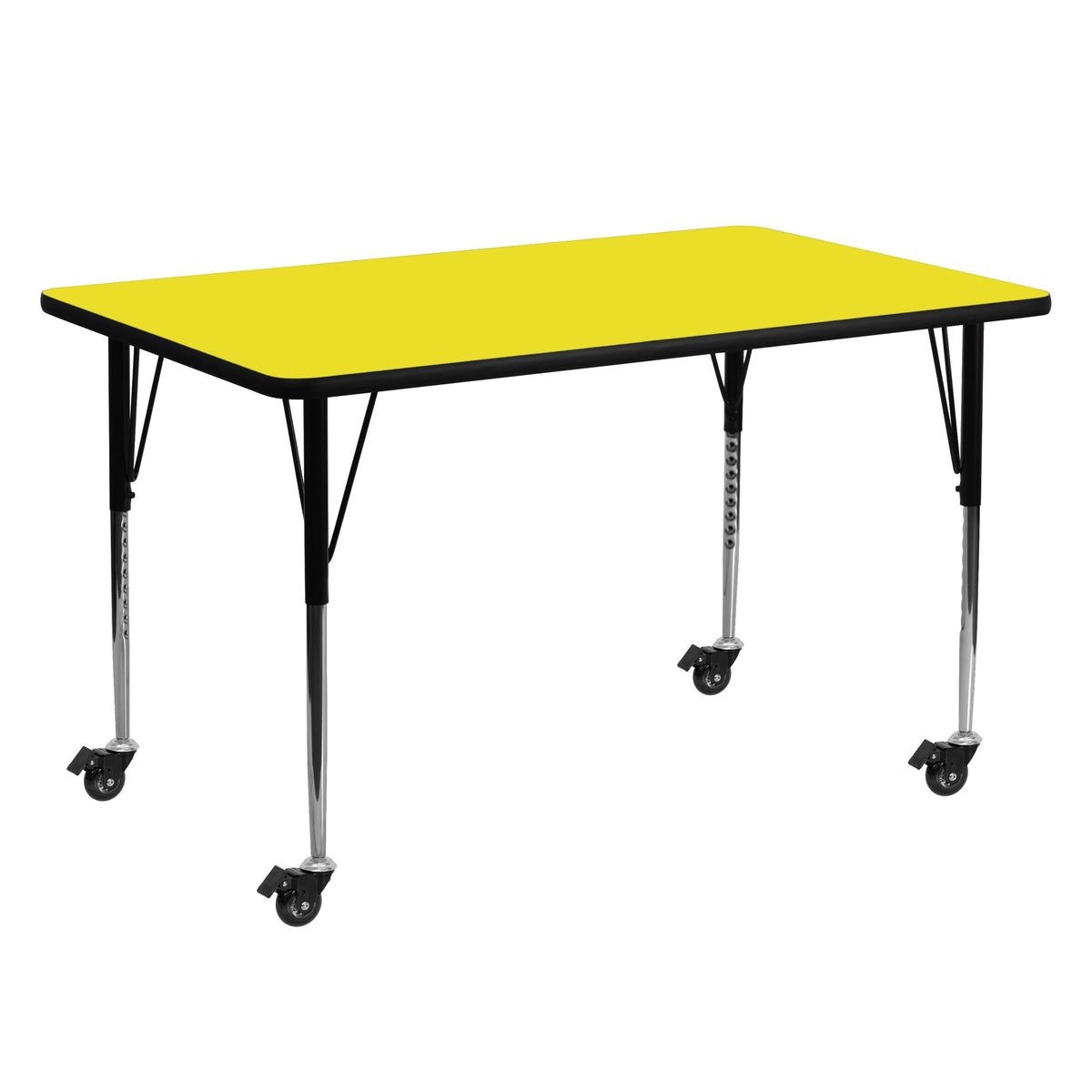 Yellow |#| Mobile 24inchW x 60inchL Rectangular Yellow HP Laminate Adjustable Leg Activity Table