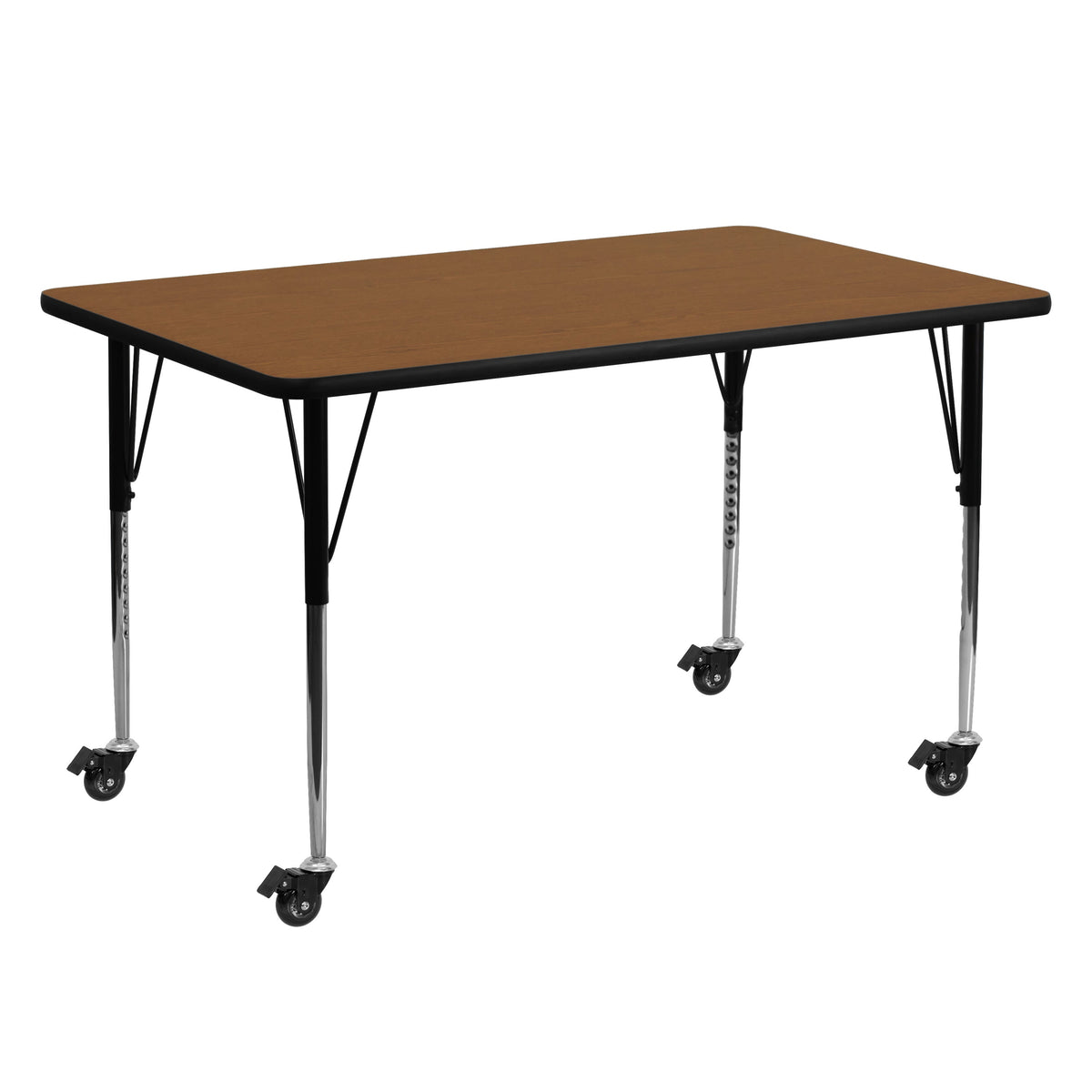 Oak |#| Mobile 24inchW x 60inchL Rectangular Oak HP Laminate Adjustable Leg Activity Table