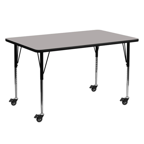 Gray |#| Mobile 24inchW x 60inchL Rectangular Grey HP Laminate Adjustable Leg Activity Table