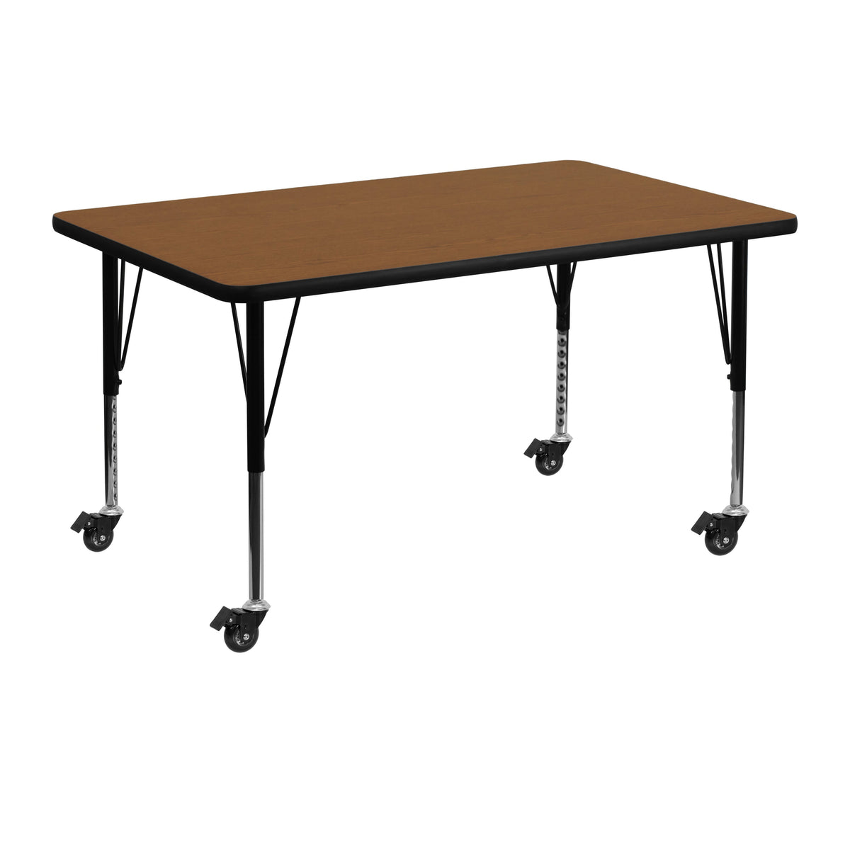 Oak |#| Mobile 30inchW x 48inchL Rectangular Oak HP Laminate Adjustable Activity Table