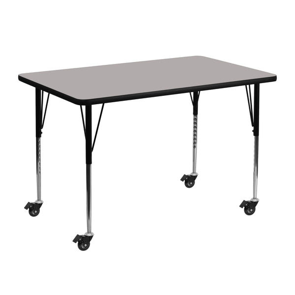 Gray |#| Mobile 30inchW x 48inchL Rectangular Grey HP Laminate Adjustable Leg Activity Table