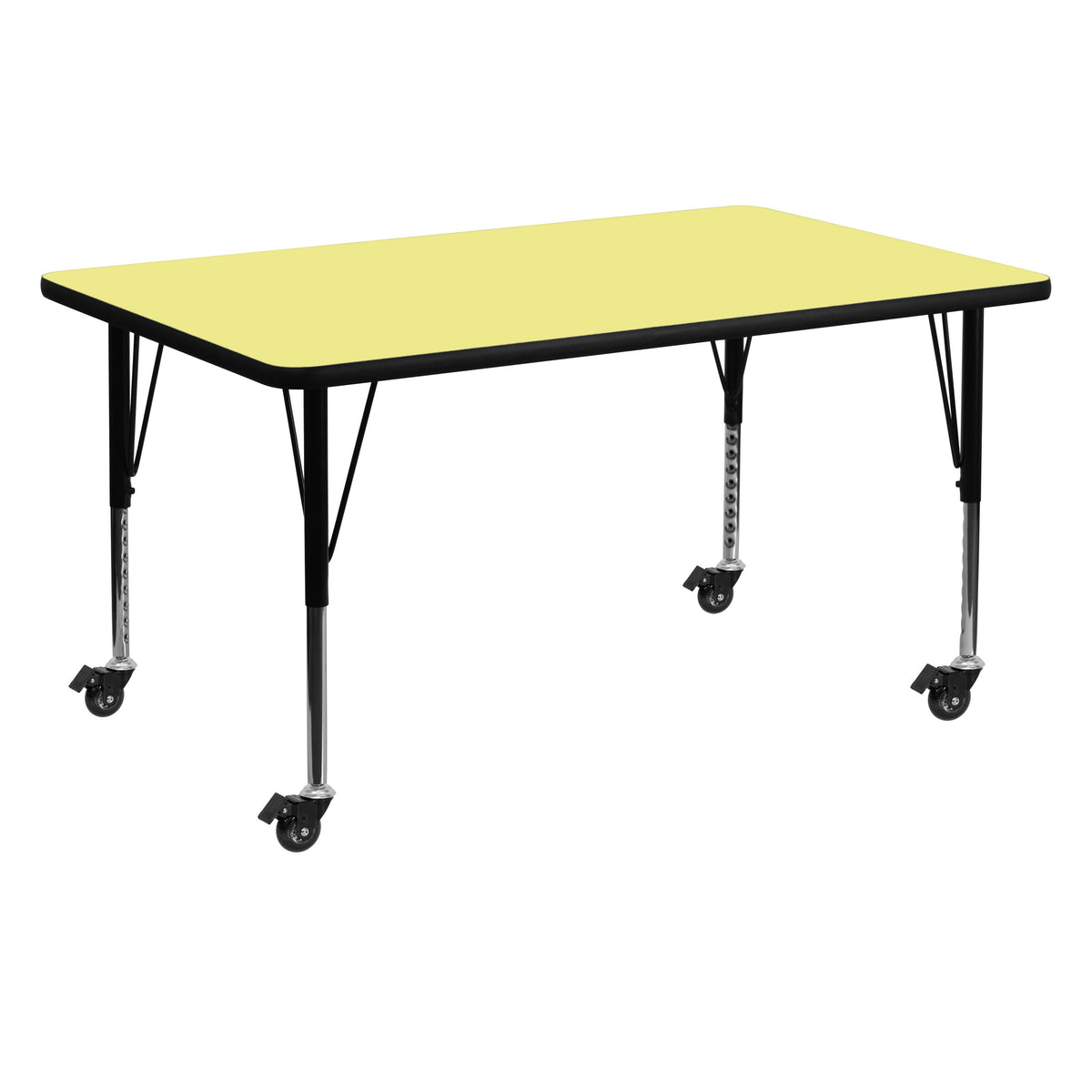 Yellow |#| Mobile 30inchW x 60inchL Rectangular Yellow Thermal Laminate Adjustable Activity Table