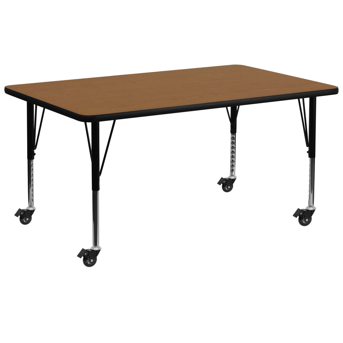 Oak |#| Mobile 30inchW x 72inchL Rectangular Oak Thermal Laminate Adjustable Activity Table