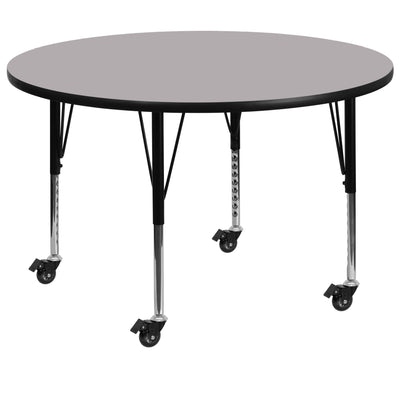 Mobile 48'' Round Thermal Laminate Activity Table - Height Adjustable Short Legs
