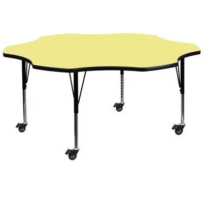 Mobile 60'' Flower Thermal Laminate Activity Table - Height Adjustable Short Legs