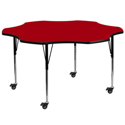 Mobile 60'' Flower Thermal Laminate Activity Table - Standard Height Adjustable Legs