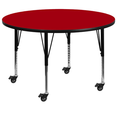 Mobile 60'' Round Thermal Laminate Activity Table - Height Adjustable Short Legs