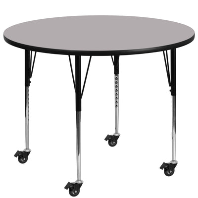 Mobile 60'' Round Thermal Laminate Activity Table - Standard Height Adjustable Legs