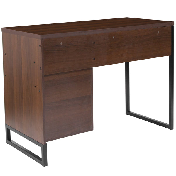 Rustic Coffee Wood Grain Finish Computer Desk with Black Metal Frame