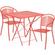 Coral |#| 28inch Square Coral Indoor-Outdoor Steel Folding Patio Table Set with 2 Chairs