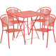 Coral |#| 28inch Square Coral Indoor-Outdoor Steel Folding Patio Table Set with 4 Chairs