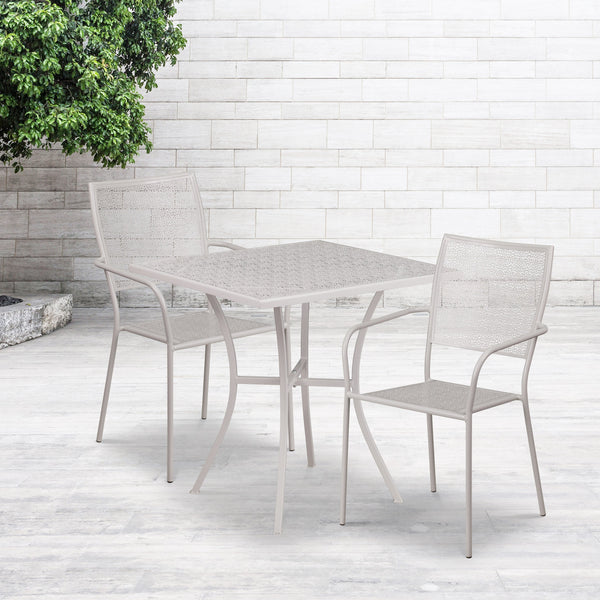 Light Gray |#| 28inch Square Lt Gray Indoor-Outdoor Steel Patio Table Set - 2 Square Back Chairs