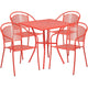 Coral |#| 28inch Square Coral Indoor-Outdoor Steel Patio Table Set with 4 Round Back Chairs
