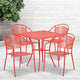 Coral |#| 28inch Square Coral Indoor-Outdoor Steel Patio Table Set with 4 Round Back Chairs