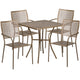 Gold |#| 28inch Square Gold Indoor-Outdoor Steel Patio Table Set with 4 Square Back Chairs
