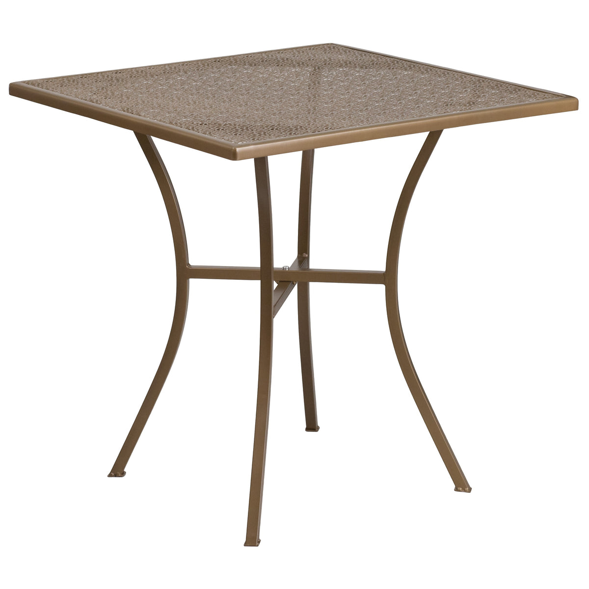 Gold |#| 28inch Square Gold Indoor-Outdoor Steel Patio Table Set with 4 Square Back Chairs