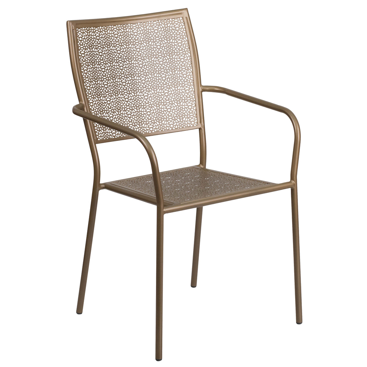 Gold |#| 28inch Square Gold Indoor-Outdoor Steel Patio Table Set with 4 Square Back Chairs