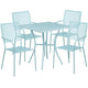 Sky Blue |#| 28inch Square Sky Blue Indoor-Outdoor Steel Patio Table Set - 4 Square Back Chairs