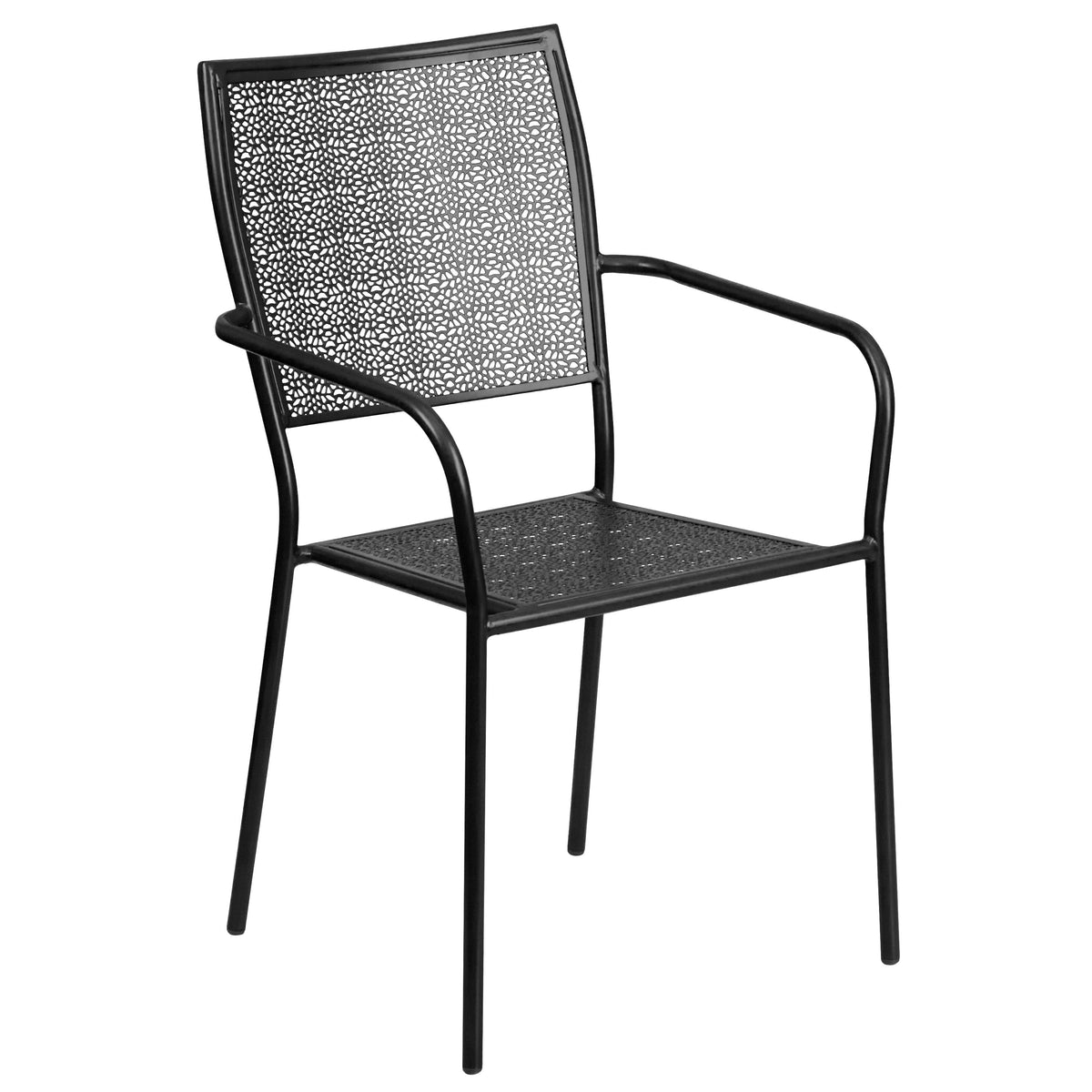 Black |#| 28inch Square Black Indoor-Outdoor Steel Patio Table Set with 4 Square Back Chairs