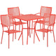 Coral |#| 28inch Square Coral Indoor-Outdoor Steel Patio Table Set with 4 Square Back Chairs