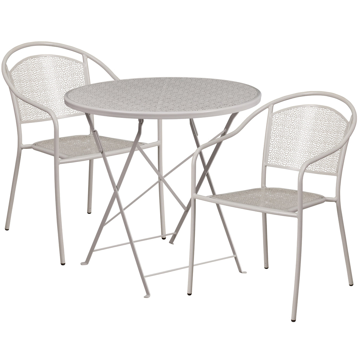 Light Gray |#| 30inch Round Light Gray Indoor-Outdoor Steel Folding Patio Table Set with 2 Chairs