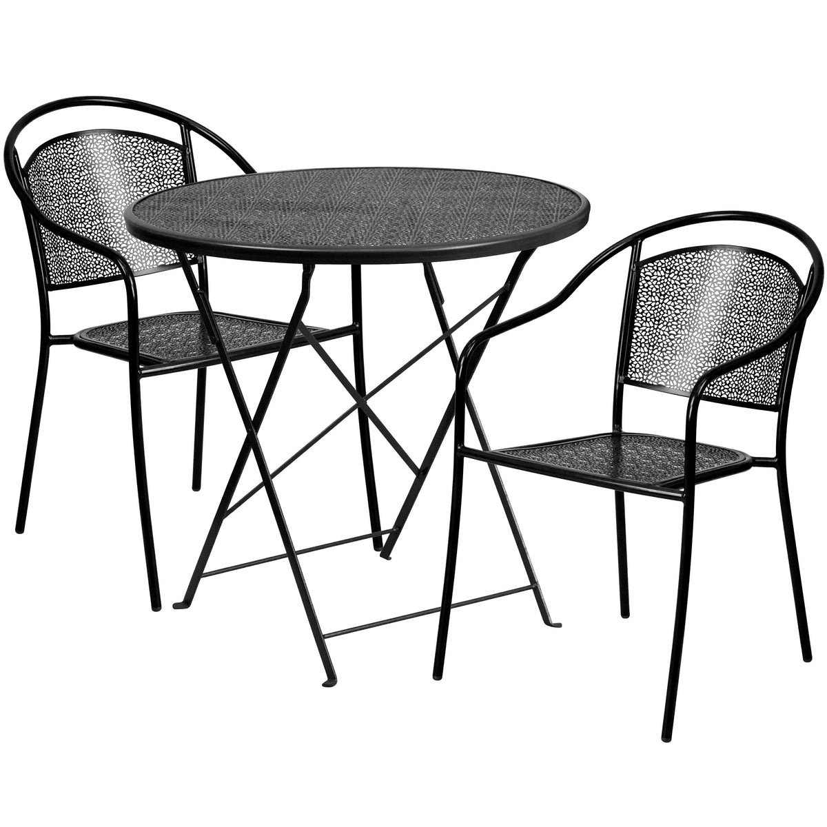 Black |#| 30inch Round Black Indoor-Outdoor Steel Folding Patio Table Set with 2 Chairs