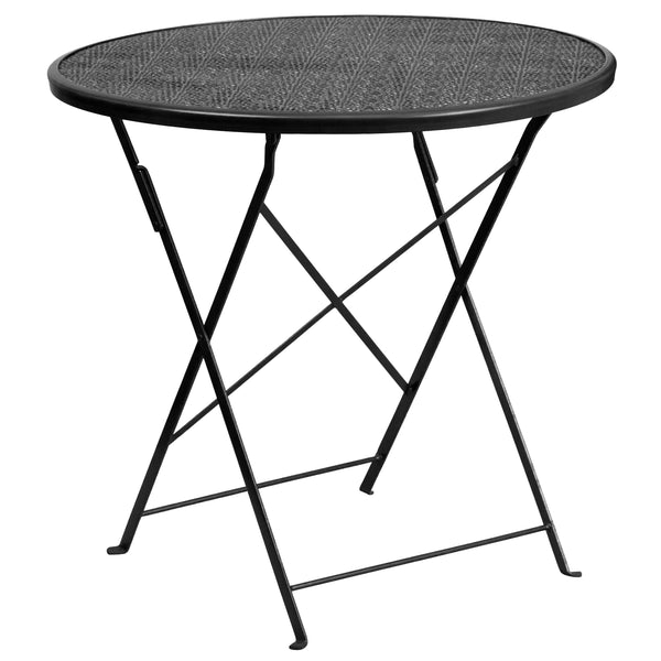 Black |#| 30inch Round Black Indoor-Outdoor Steel Folding Patio Table Set with 2 Chairs