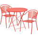 Coral |#| 30inch Round Coral Indoor-Outdoor Steel Folding Patio Table Set with 2 Chairs