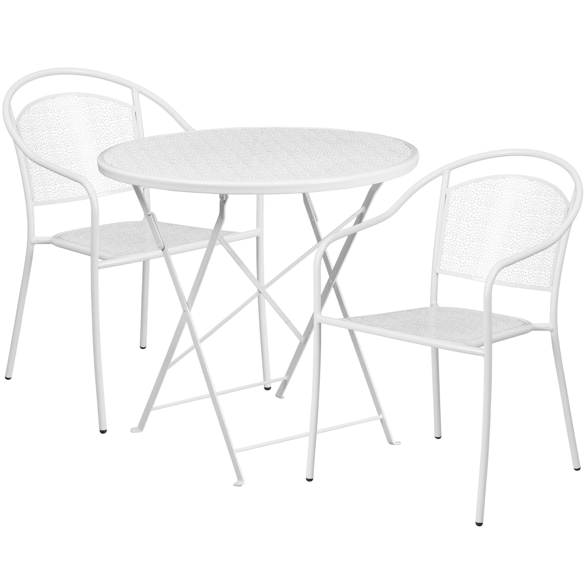 White |#| 30inch Round White Indoor-Outdoor Steel Folding Patio Table Set with 2 Chairs