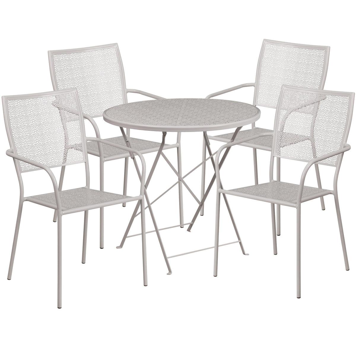 Light Gray |#| 30inch Round Light Gray Indoor-Outdoor Steel Folding Patio Table Set with 4 Chairs