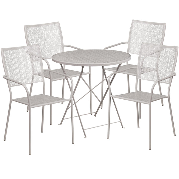 Light Gray |#| 30inch Round Light Gray Indoor-Outdoor Steel Folding Patio Table Set with 4 Chairs
