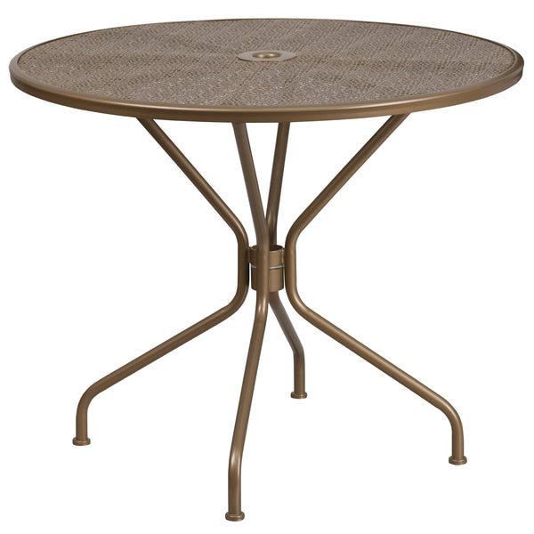 commercial patio table with umbrella Flash Furniture 35.25'' Round Sky Blue Indoor-Outdoor Steel Patio Table