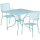 Sky Blue |#| 35.5inch SQ Sky Blue Indoor-Outdoor Steel Patio Table Set w/ 2 Square Back Chairs