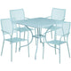 Sky Blue |#| 35.5inch SQ Sky Blue Indoor-Outdoor Steel Patio Table Set w/ 4 Square Back Chairs
