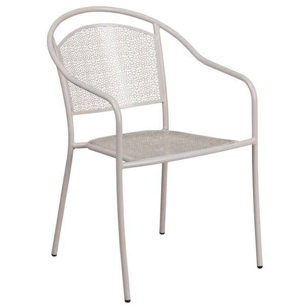 Light Gray |#| Light Gray Indoor-Outdoor Steel Patio Arm Chair with Round Back - Café Chair