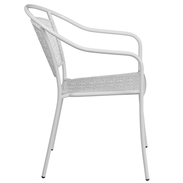 White |#| White Indoor-Outdoor Steel Patio Arm Chair with Round Back - Café Chair